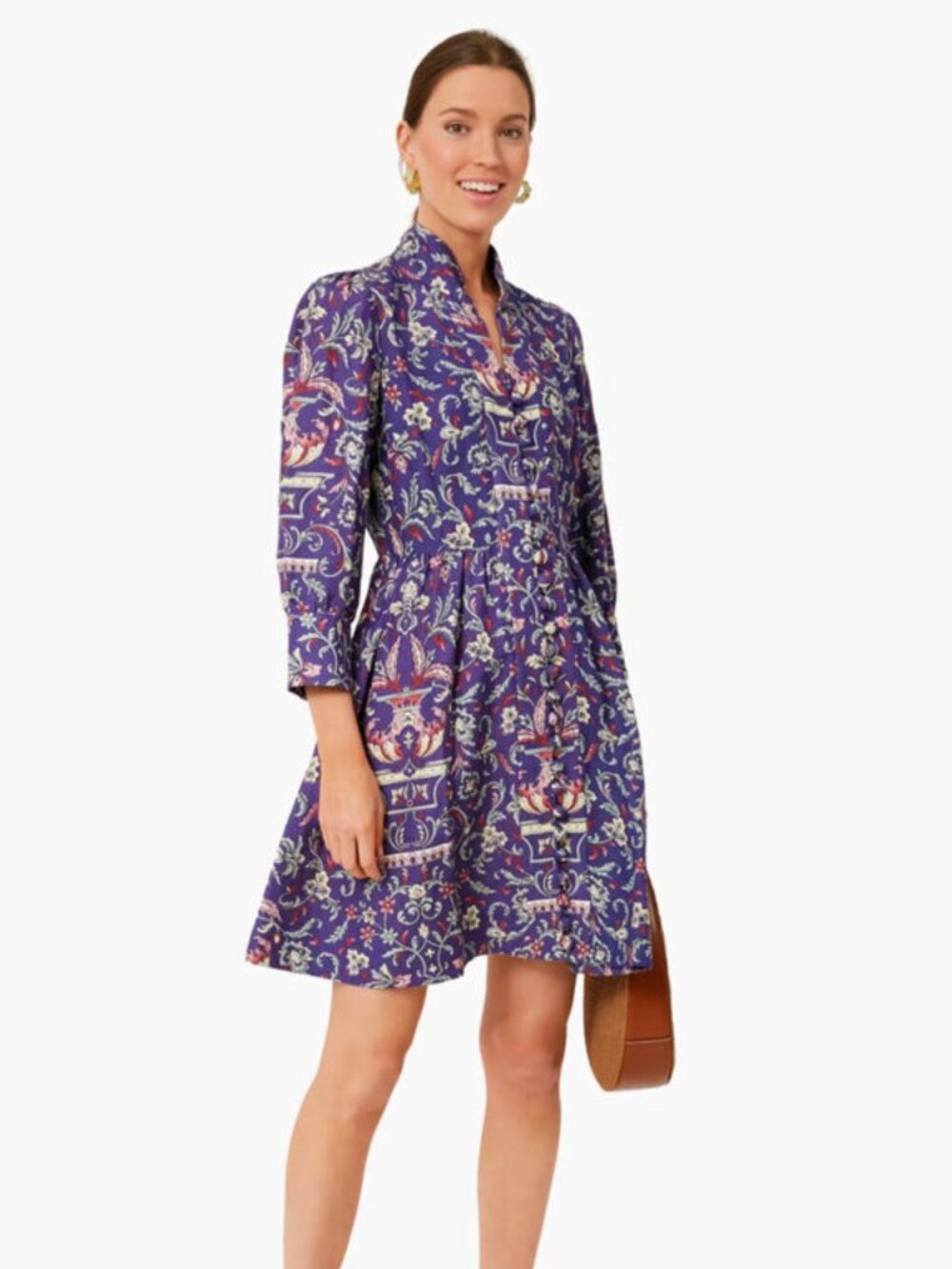 Tuckernuck Eliana Dress L Aubergine Blue Paisley Button Up EUC